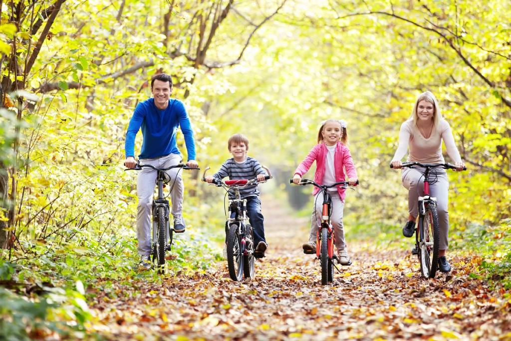 семья катается на велосипедах